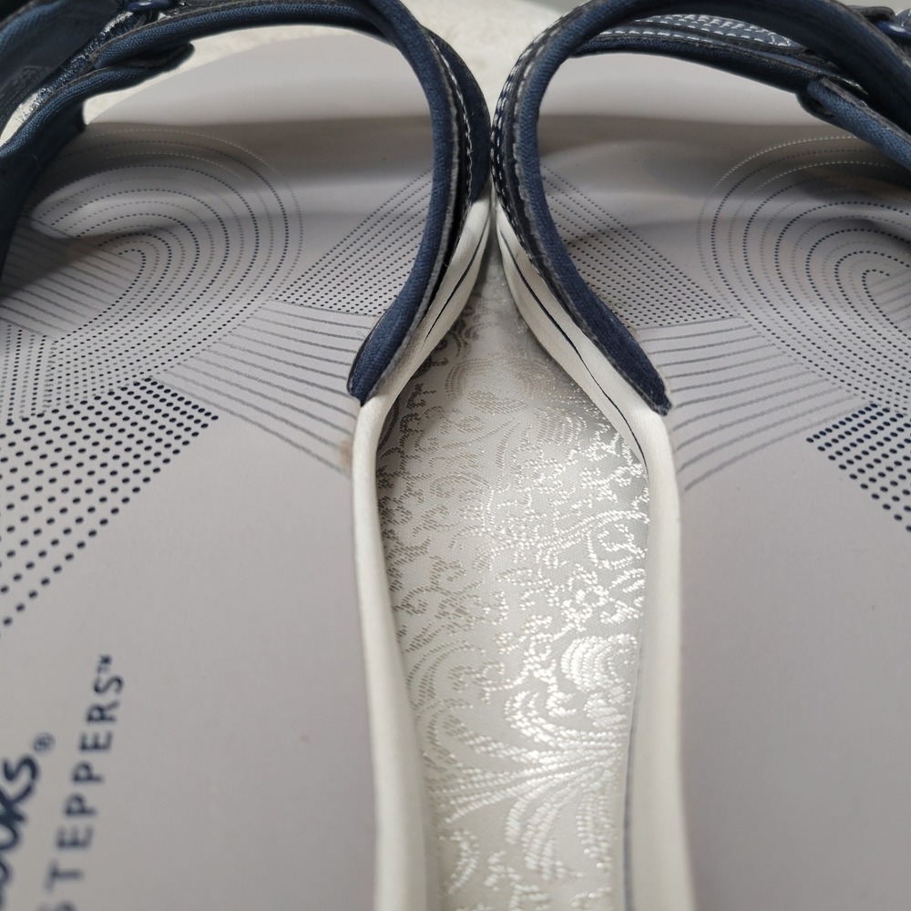 Clarks Breeze Piper Navy Blue Womens Size 12 Slide Sandals Slip On Coastal Beach - Picture 6 of 11